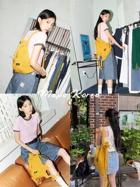 Yellow Knit Drawstring Backpack